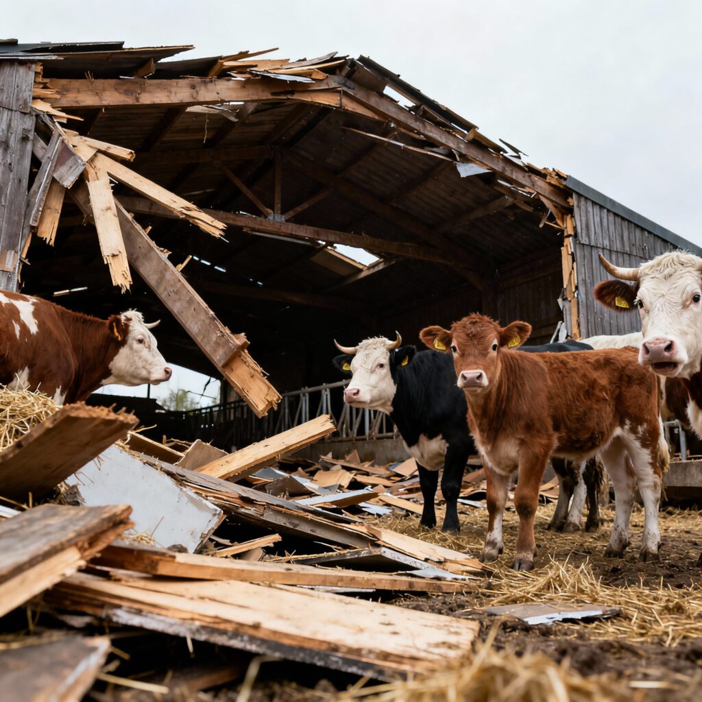 Dak van stal in hilversum stort in, koeien en kalfjes veilig geëvacueerd