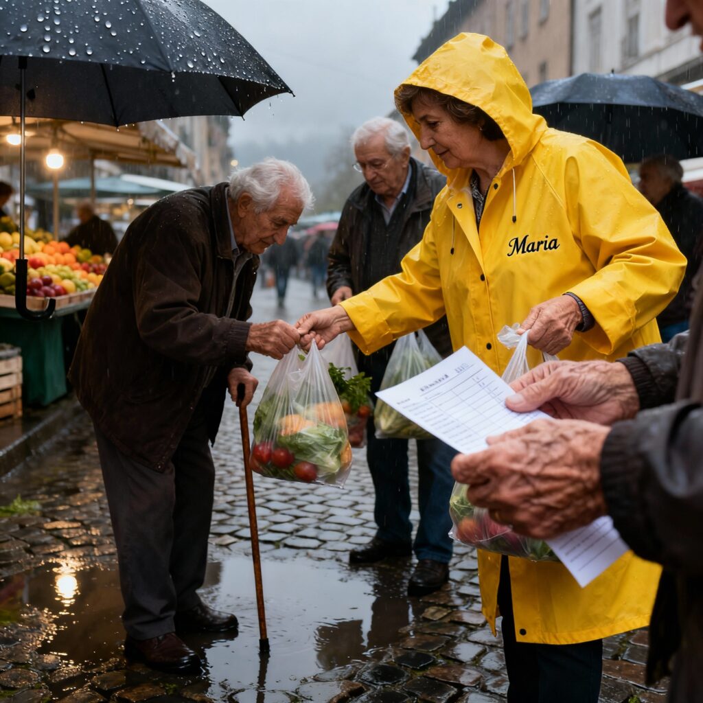 Maria helpt ouderen met boodschappen ondanks winterweer