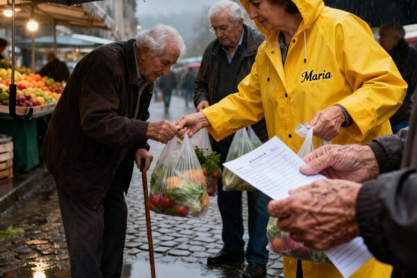Maria helpt ouderen met boodschappen ondanks winterweer