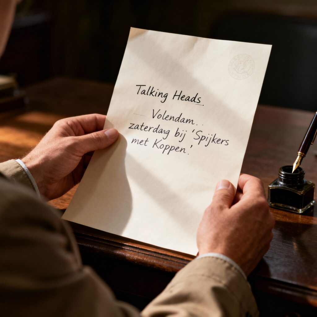 Liefdesbrief uit volendam aan talking heads: zaterdag bij spijkers met koppen