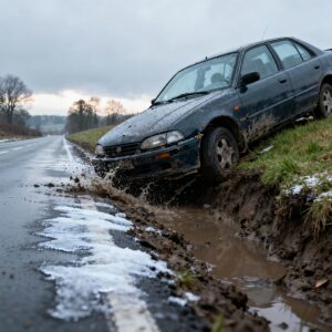 Voertuig belandt in sloot op gladde domineesweg in tollebeek