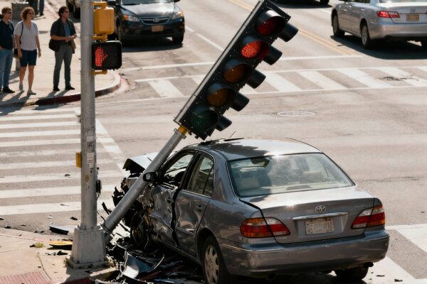 Auto rijdt stoplicht omver op druk kruispunt in rotterdam