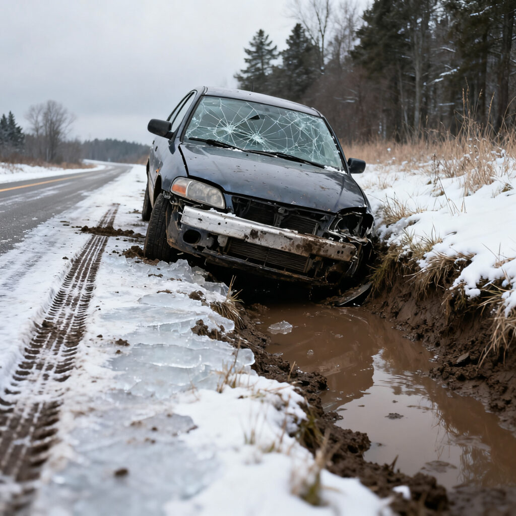 Auto belandt door gladheid in sloot in witharen