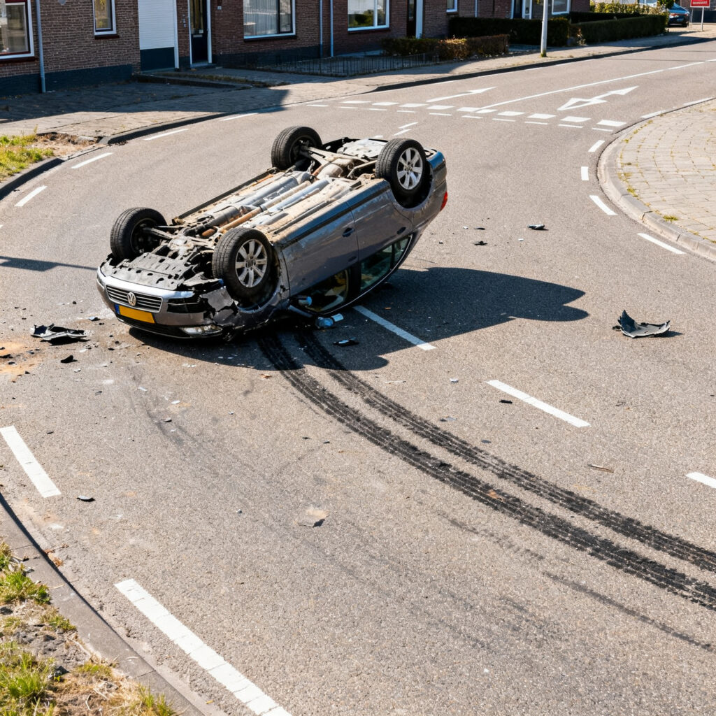 Automobilist verliest controle op dirk essenlaan in grootebroek: auto komt op zijkant tot stilstand