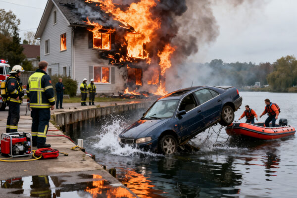 Auto rijdt van kade in amsterdam-ijburg, woningbrand in haarlem