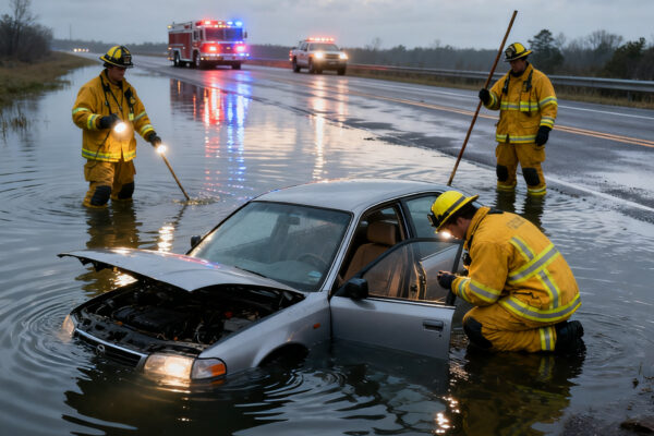 Auto te water in zierikzee, brandweer zoekt naar inzittenden